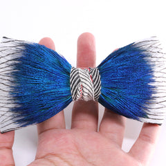 Vibrant Blue Peacock Feather Bow Tie