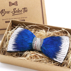 Vibrant Blue Peacock Feather Bow Tie
