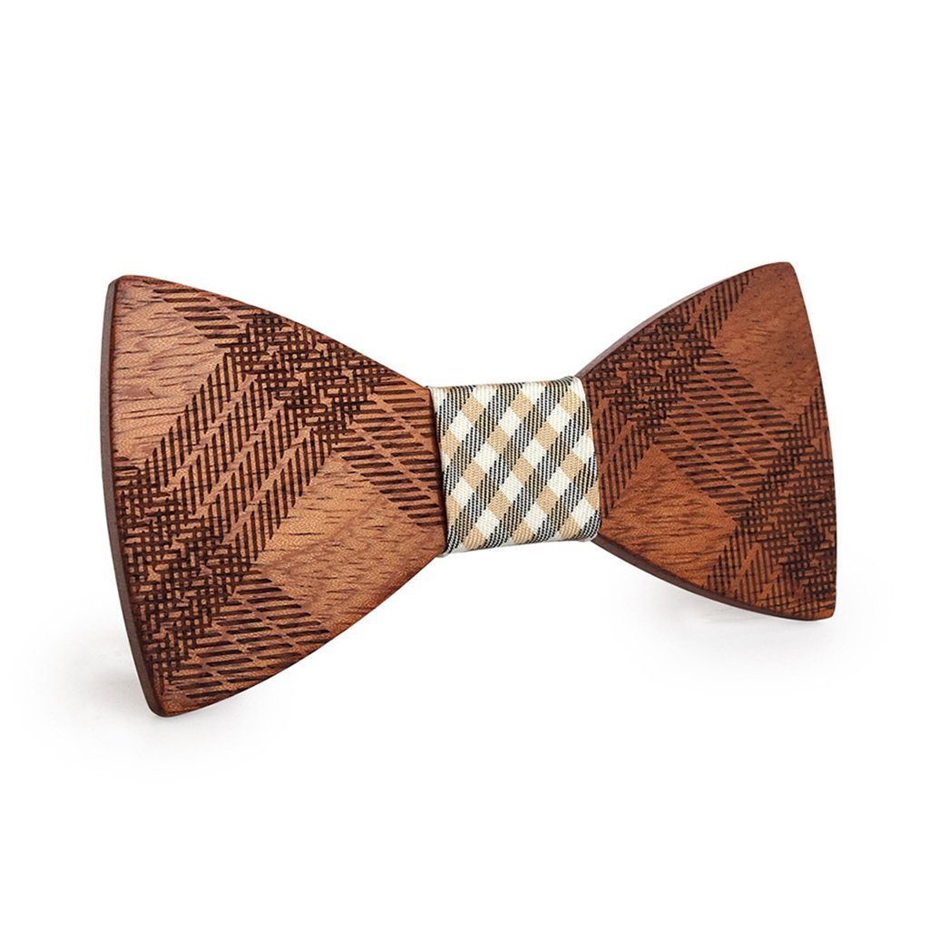 White & Brown Wooden Bow Tie