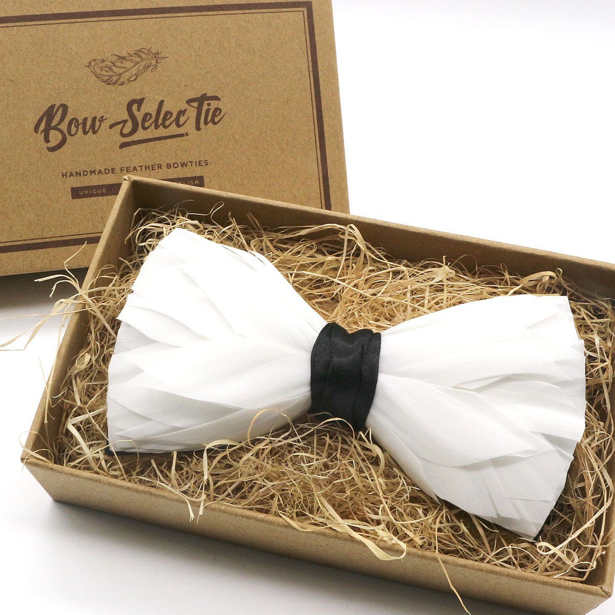 White Premium Feather Bow Tie